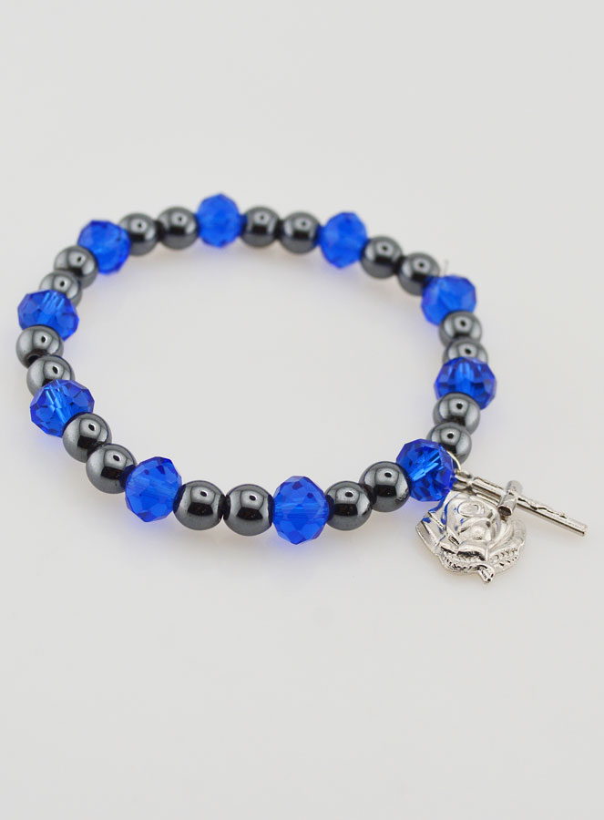 Pulsera Religiosa y Perlas Negras y Azules (pic 4)