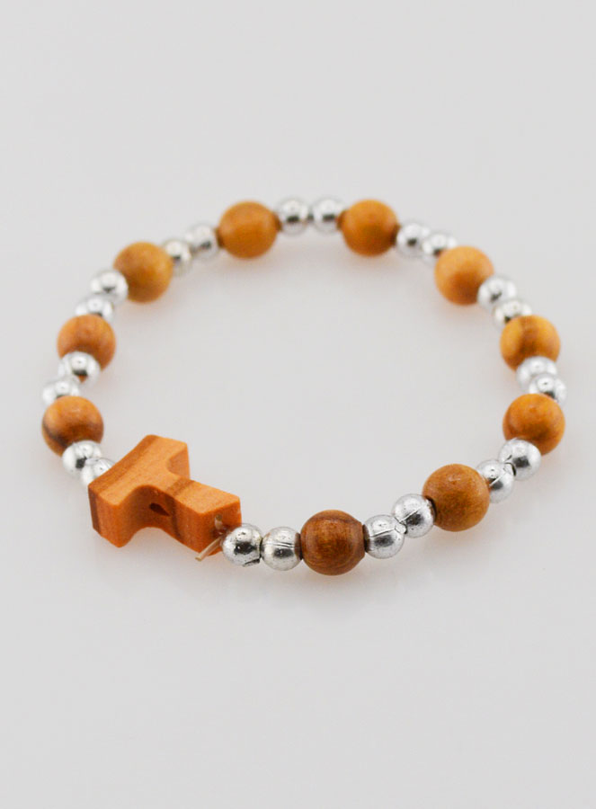 Pulsera Religiosa Infantil Cruz de Tau y Perlas de Plata (pic 3)