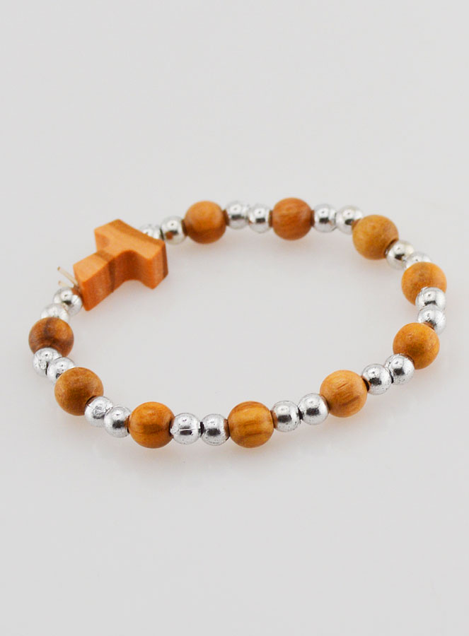 Pulsera Religiosa Infantil Cruz de Tau y Perlas de Plata (pic 4)
