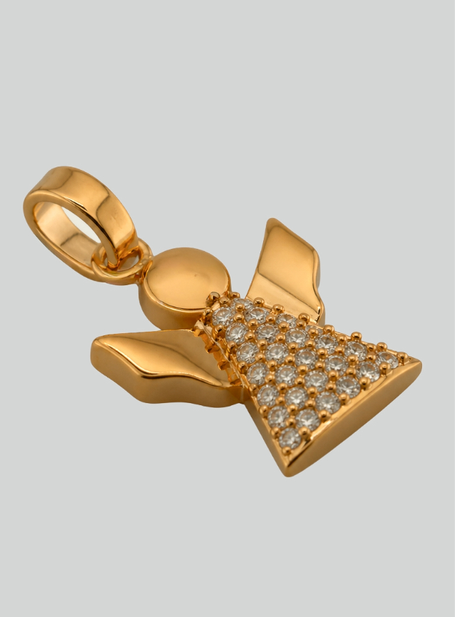 Pingente Medalha de Batismo Anjo da Guarda Banhado a Ouro e Diamantes (pic 2)