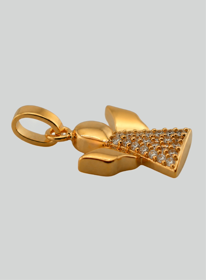 Pingente Medalha de Batismo Anjo da Guarda Banhado a Ouro e Diamantes (pic 3)