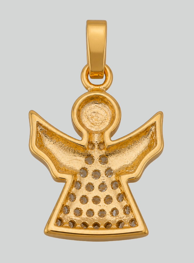 Pingente Medalha de Batismo Anjo da Guarda Banhado a Ouro e Diamantes (pic 4)