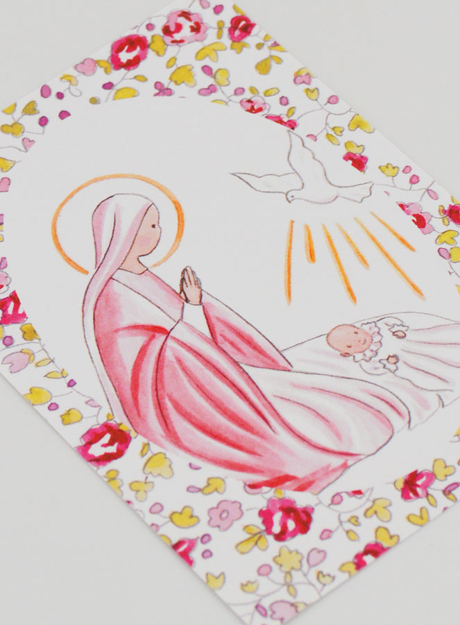 Estampa de Bautizo - Virgen María y Paloma del Espíritu Santo - Rosa (pic 3)