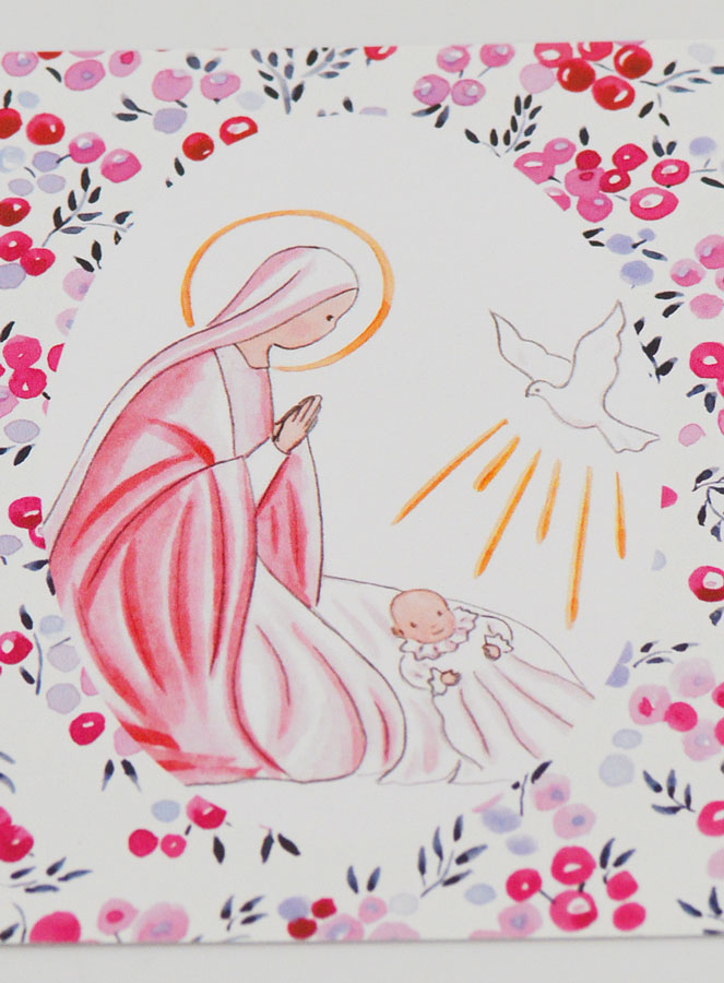 Estampa de Bautizo - Virgen María y Paloma del Espíritu Santo - Fucsia Grosella (pic 2)