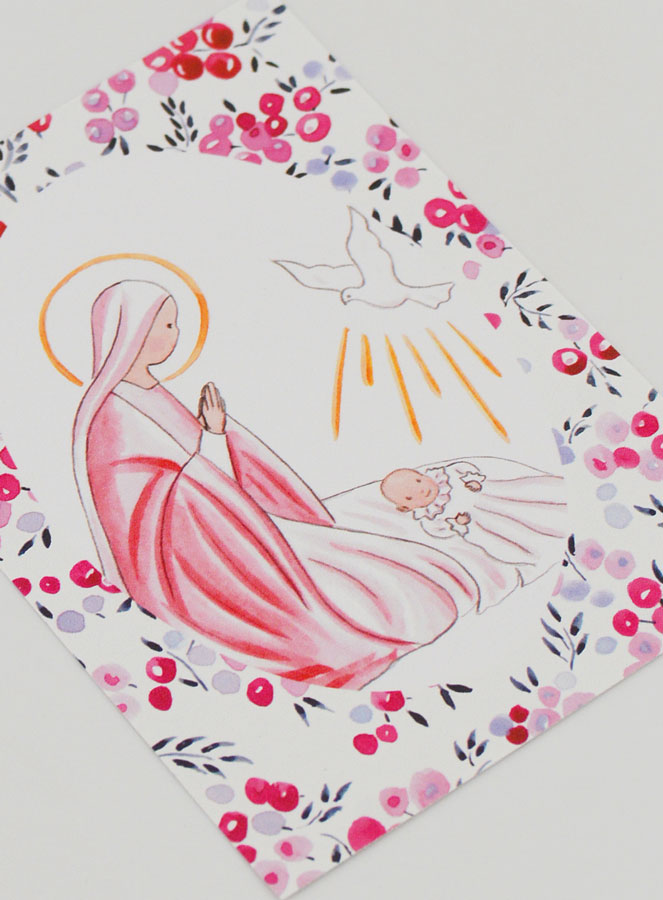 Estampa de Bautizo - Virgen María y Paloma del Espíritu Santo - Fucsia Grosella (pic 3)