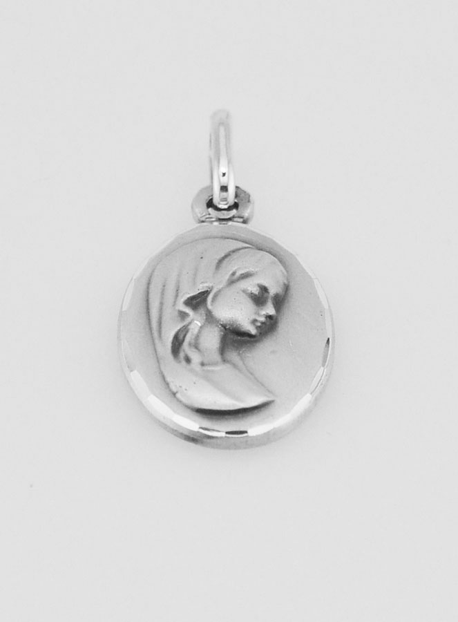 Medalla de Bautismo Virgen María con Velo de Plata Maciza (pic 2)