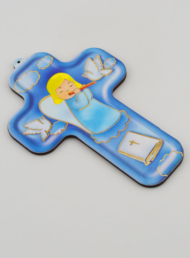 Cruz em Madeira Anjo Músico - Presente de Baptismo (pic 3)