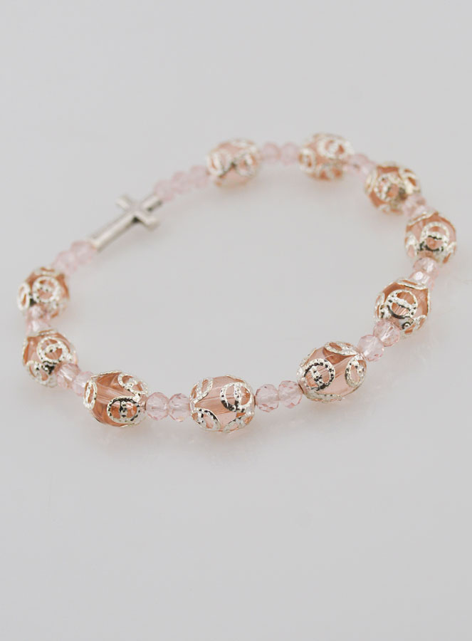 Pulsera Decenario Perlas Esculpidas Rosa con elástico (pic 4)