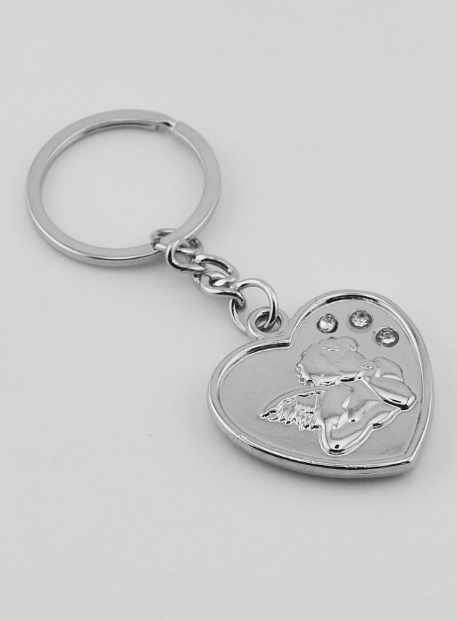 Llavero Corazón Ángel de la Guarda Plata y Diamantes Strass- 4 cm (pic 3)