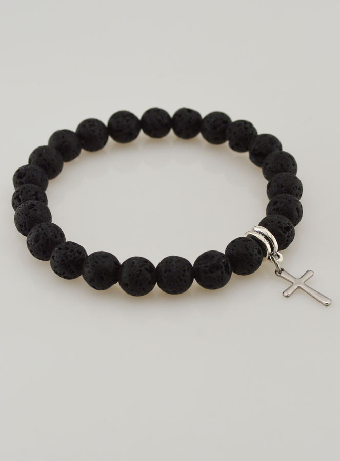 Pulseira Religiosa em Pedra Vulcânica com Cruz (pic 3)