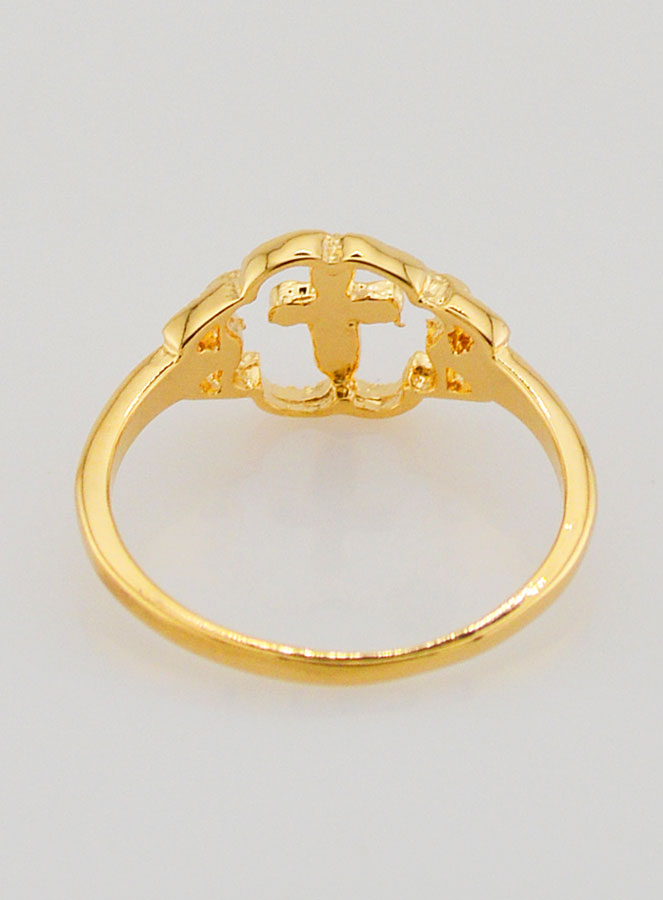 Anillo Cruz y Flor Bañado en Oro - Talla 58 (pic 4)