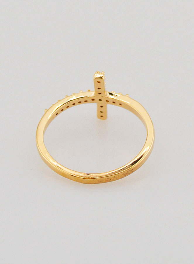 Anillo Cruz de Cristo y Diamantes Strass - Bañada en Oro - Talla 58 (pic 4)