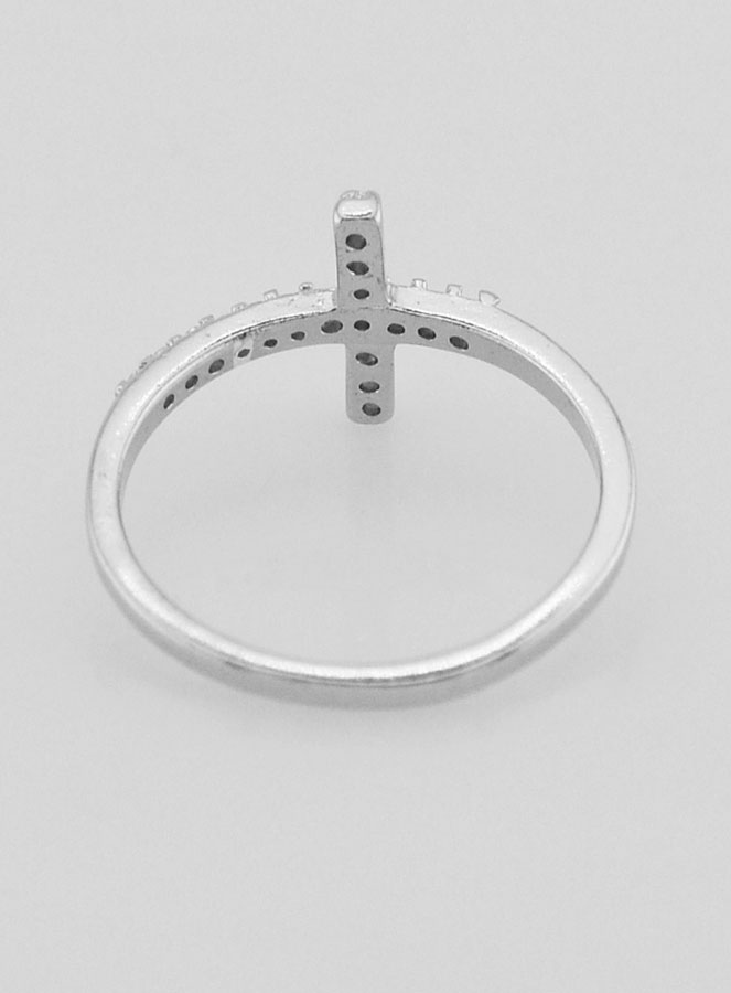 Anillo Cruz y 1 Diamante Strass - Plata de Ley - Talla 58 (pic 4)