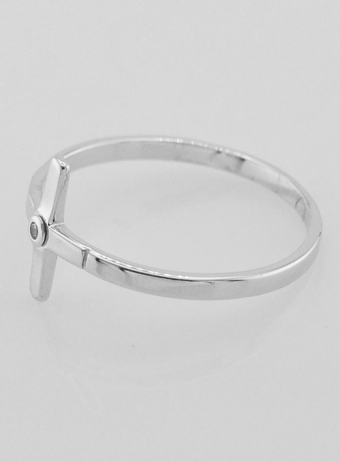 Anillo Cruz y 1 Diamante Strass - Plata de Ley - Talla 60 (pic 3)