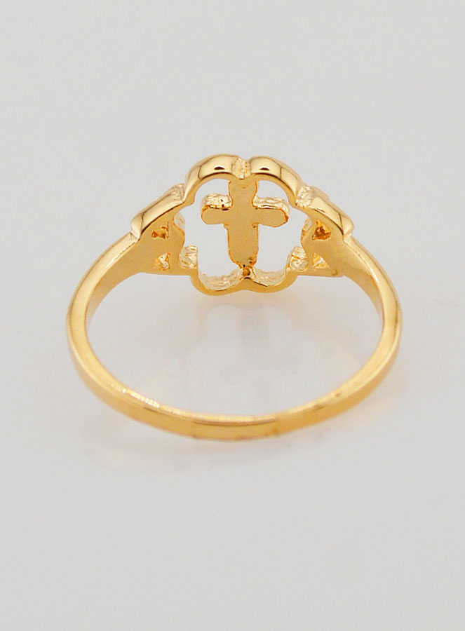 Anillo Cruz y Flor Bañado en Oro - Talla 54 (pic 4)