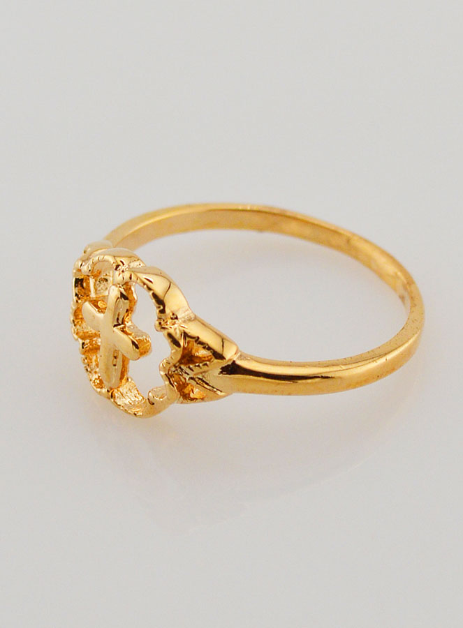 Anillo Cruz y Flor Bañado en Oro - Talla 56 (pic 3)