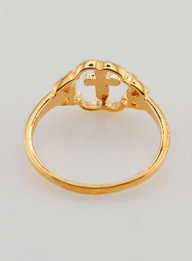 Anillo Cruz y Flor Bañado en Oro - Talla 56 (pic 4)