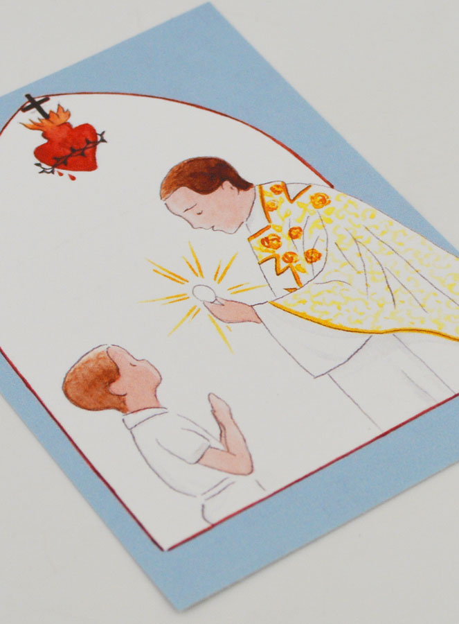 Estampa de Comunión - Niño Comulgando Cura y Jesús (pic 3)