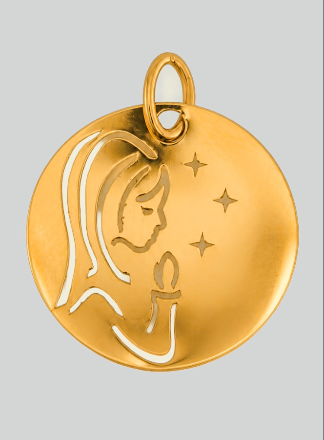 Medalha Virgem em Oração com Estrelas em Ouro 9 Quilates (pic 3)