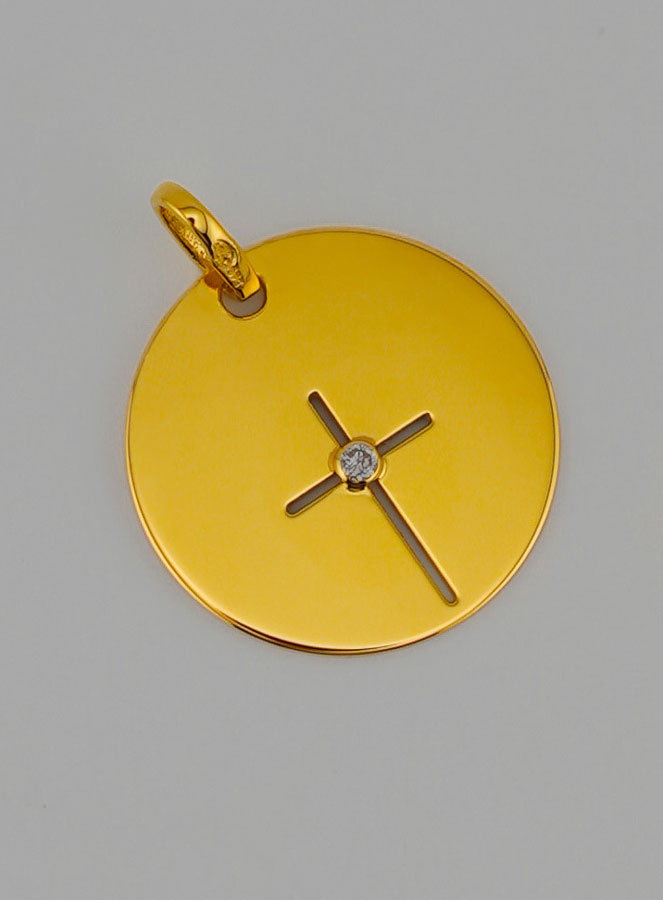 Medalla Cruz de Jesús Calada de Oro y 1 Diamantes (pic 2)