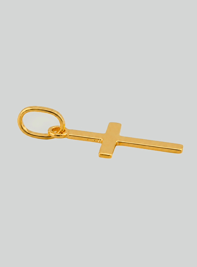 Pingente Pequena Cruz Fio Plano em Ouro Amarelo Maciço (pic 4)