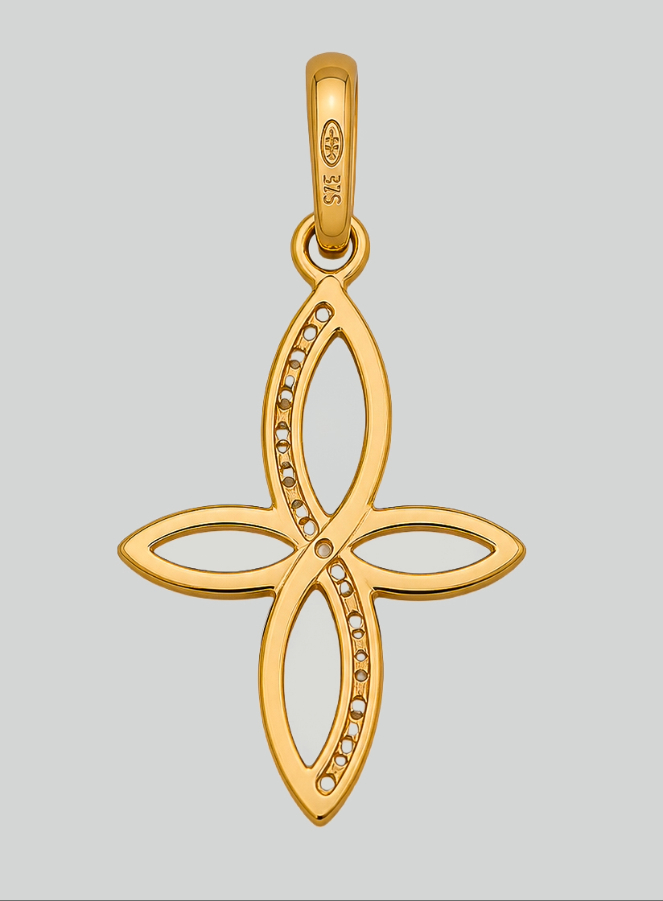 Cruz Calada Oro Amarillo Macizo y Diamantes (pic 3)