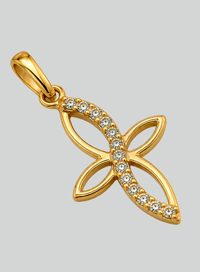 Cruz Calada Oro Amarillo Macizo y Diamantes (pic 4)