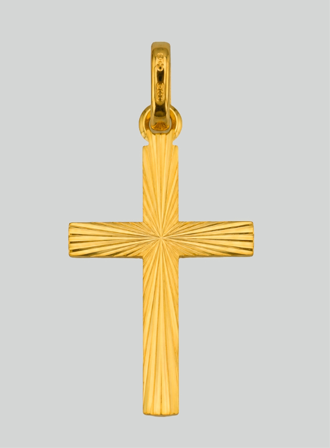 Colgante Cruz Estriada y Diamantada de Oro Amarillo Macizo (pic 3)