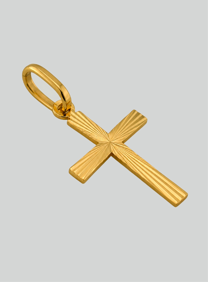 Colgante Cruz Estriada y Diamantada de Oro Amarillo Macizo (pic 4)