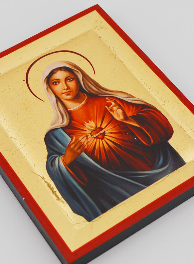 Icono Bizantino Sagrado Corazón de María Pintado a Mano - 13 cm (pic 3)