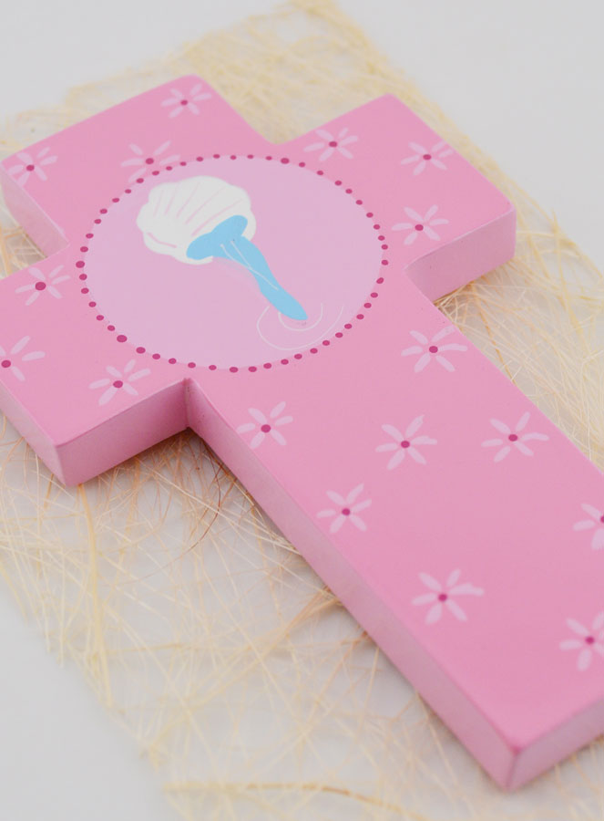 Cruz Infantil Agua Bautismal de Madera - Rosa - 12 cms (pic 3)