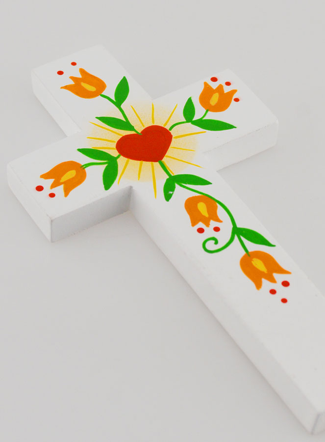 Cruz Infantil - Corazón de Amor y Flores Naranjas (pic 3)