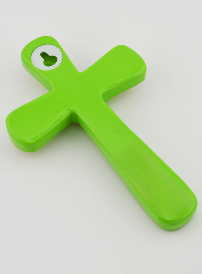 Cruz en Madera - Verde - Corazón Rosa (pic 4)