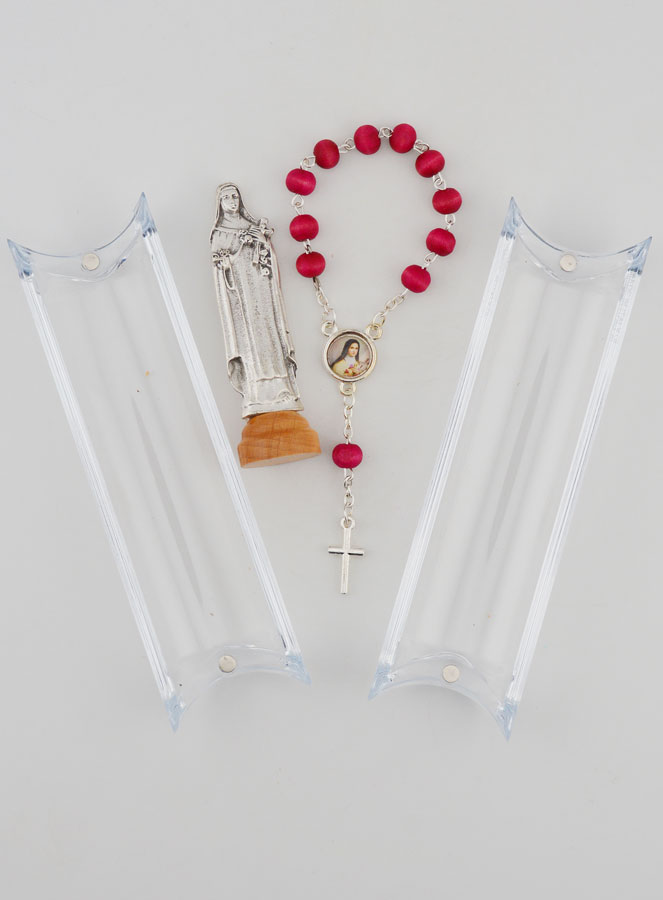 Estatua de Santa Teresa en la Base y su Rosario Decenario en Palo de Rosa (pic 4)