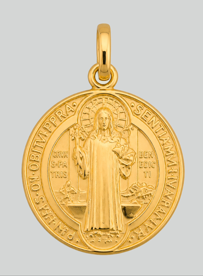 Medalla de San Benito en Oro Macizo de 18 Quilates - 16 mm (pic 2)