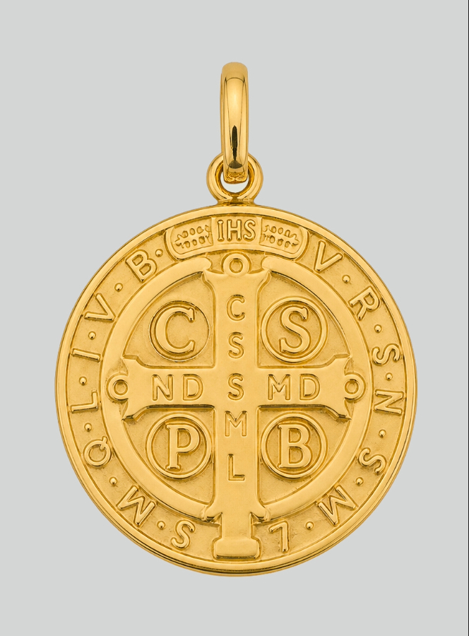 Medalla de San Benito en Oro Macizo de 18 Quilates - 16 mm (pic 3)