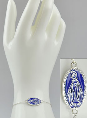 Pulsera de Medalla de la Virgen Milagrosa de 20 mm - Plata y Esmalte Azul (pic 1)