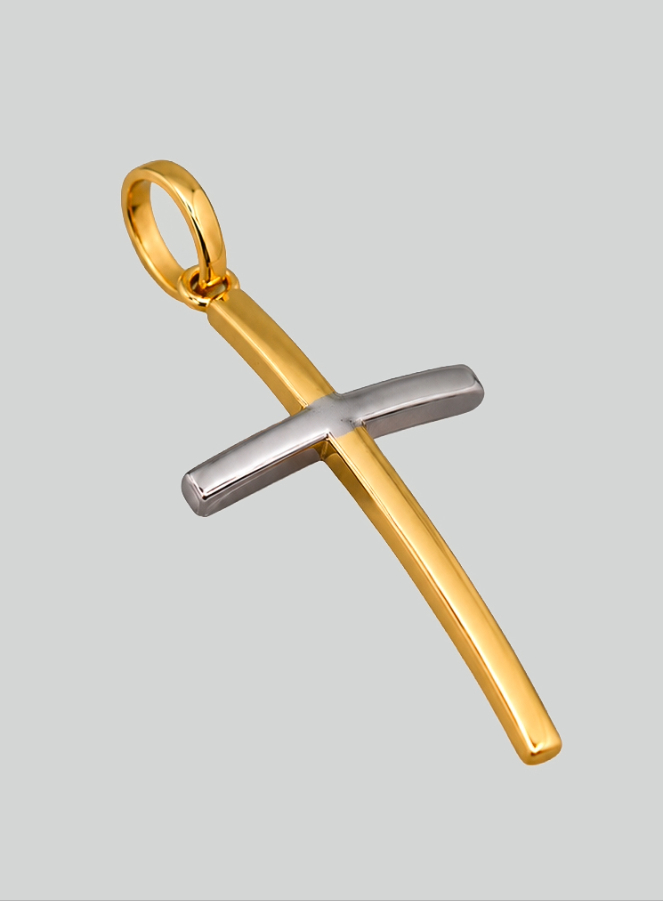 Pingente Cruz de Cristo Ouro Amarelo & Ouro Branco - 25 mm - Ouro Maciço 18 Quilates (pic 2)