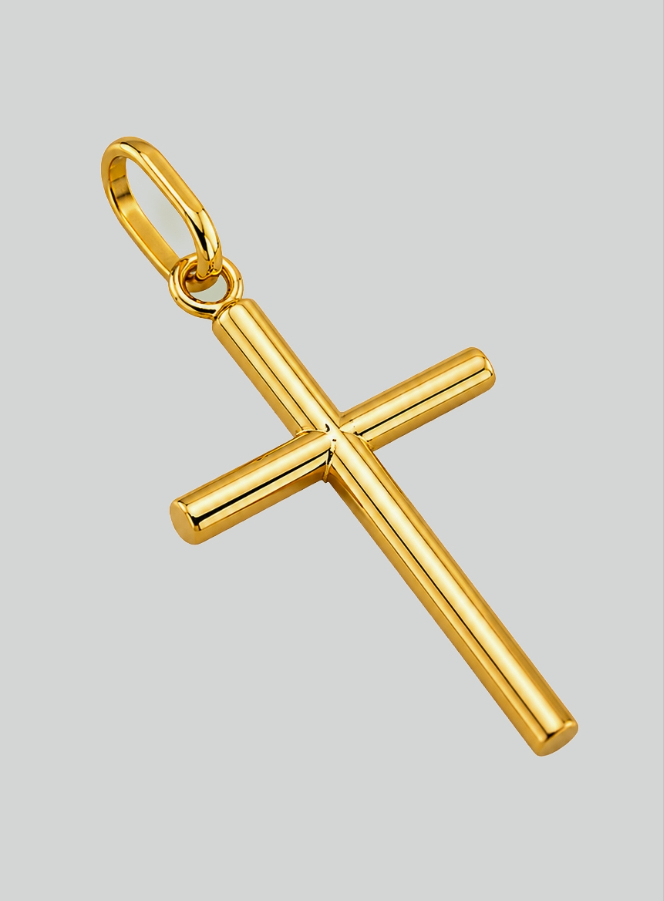 Colgante de Cruz Clásica Alambre Redondo- 22 mm - Oro macizo de 18 Quilates (pic 2)