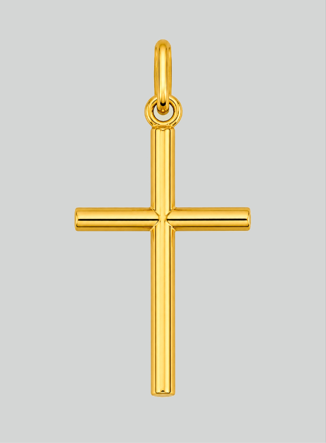 Colgante de Cruz Clásica Alambre Redondo- 22 mm - Oro macizo de 18 Quilates (pic 3)