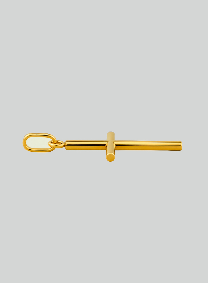 Colgante de Cruz Clásica Alambre Redondo- 22 mm - Oro macizo de 18 Quilates (pic 4)