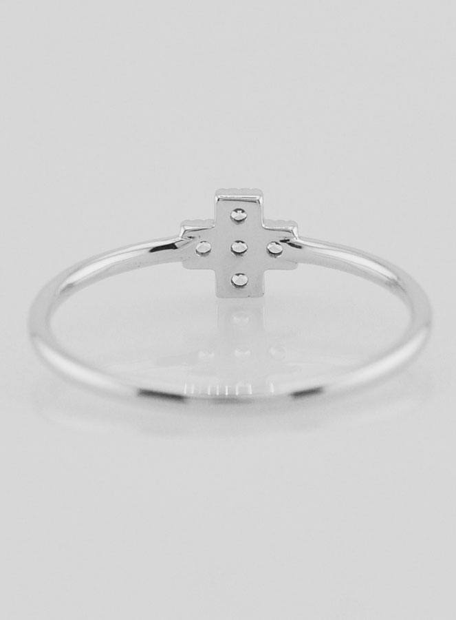 Anillo de cruz y diamantes - Plata de ley - Tamaño 56 (pic 4)
