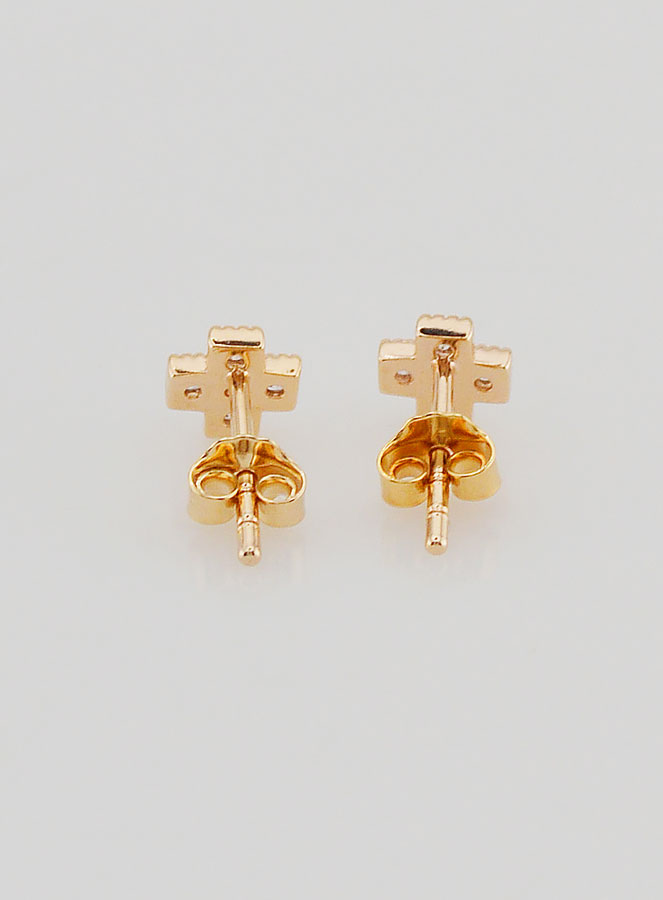 Pendientes de Aro con Cruz Ortodoxa Chapada en Oro y Diamantes de imitación (pic 4)