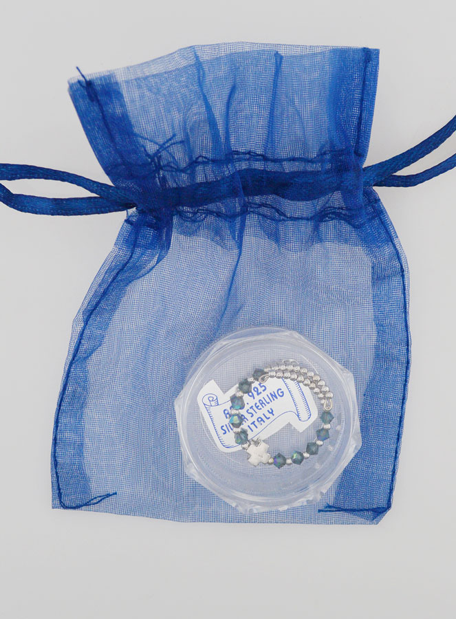 Anillo de Cruz y Cristal Azul - Plata Maciza - Tamaño Ajustable (pic 4)