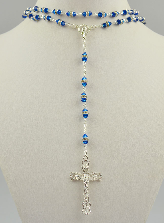 Rosario de cristal de de plata y zafiro azul (pic 2)