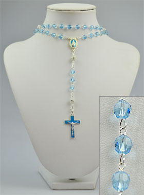 Rosario en Perlas de Cristal Azul Claro y Diamantes - Plata (pic 1)