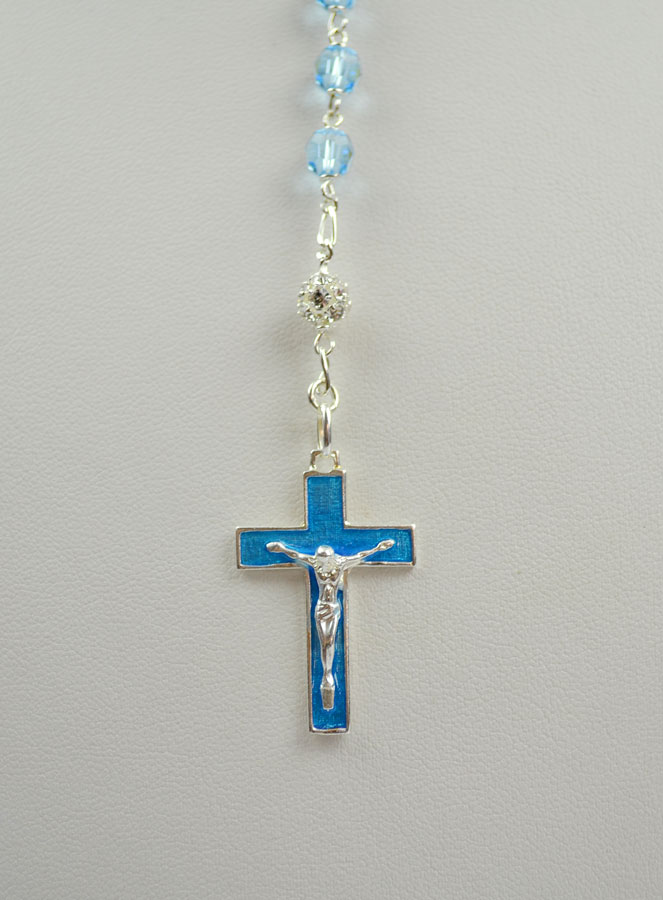 Rosario en Perlas de Cristal Azul Claro y Diamantes - Plata (pic 3)