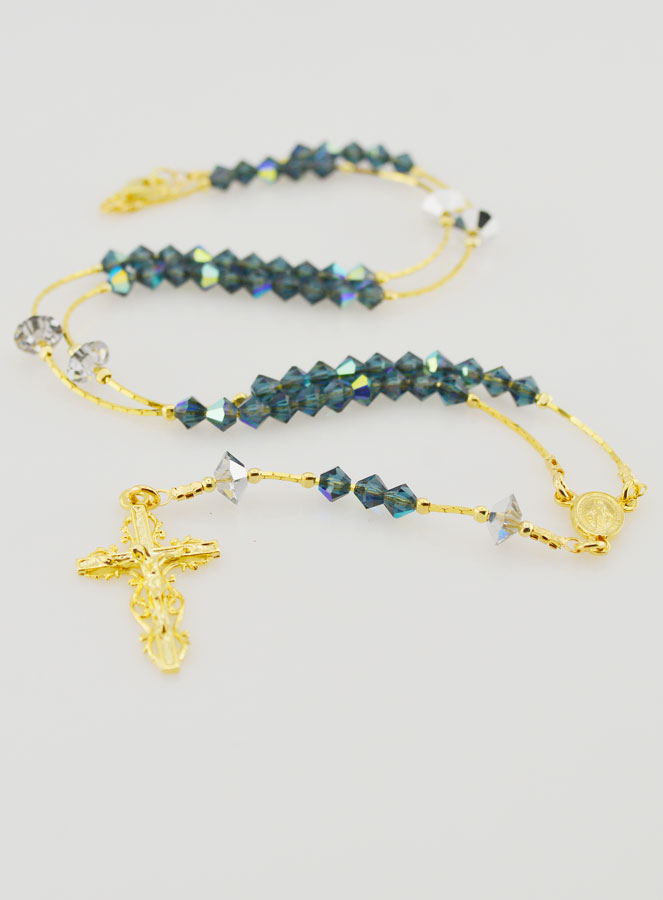 Rosario de Cristal Azul y Chapado en Oro de 18k (pic 2)