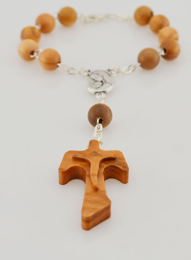 Pulsera de Rosario en Madera de Olivo y Cruz Tau (pic 4)