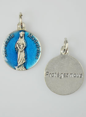 Medalla de Santa María Magdalena Plateada y Esmalte Azul - 18 mm (pic 1)